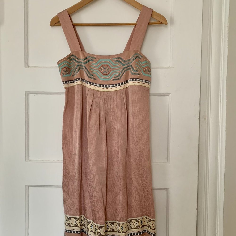 Lauren Moffatt Pink Sleeveless Silk Aztec Print Dress